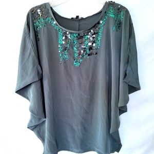 Emerald Sequin Dolman Blouse